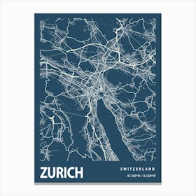 Zurich Blueprint City Map 1 Canvas Print