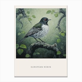 Ohara Koson Inspired Bird Painting European Robin 4 Poster Canvas Print