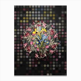 Vintage Spanish Iris Flower Wreath on Dot Bokeh Pattern n.0450 Canvas Print