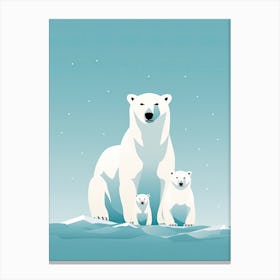 Snowy Embrace; Oil Painted Polar Bear Family Canvas Print