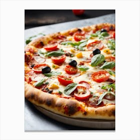 Pizza With Spinach And Tomatoes Canvas Print