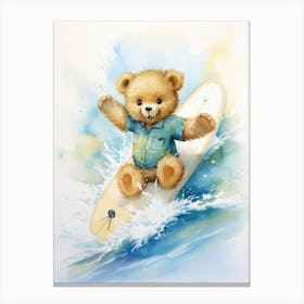Surfing Teddy Bear Painting Watercolour 2 Canvas Print