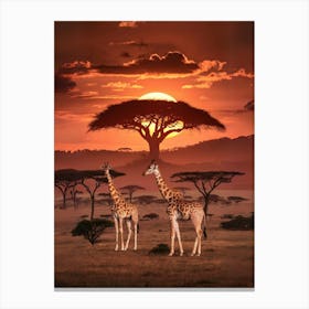 Sunset Giraffes Canvas Print