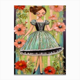 Girl In A Dress Surrounded By Flowers Canvas Print