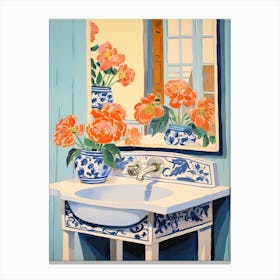 Bathroom Vanity Painting With A Peony Bouquet 2 Canvas Print