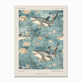 Pastel Blue Thresher Shark Watercolour Seascape Pattern 1 Poster Canvas Print