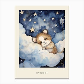 Baby Raccoon Sleeping In The Clouds Nursery Poster Canvas Print