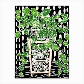B&W Plant Illustration Pothos 3 Canvas Print