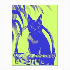 Kitty Cat In A Basket Green 1 Canvas Print