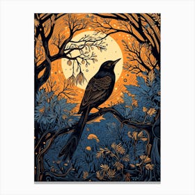 Birds And Branches Linocut Style 3 Canvas Print