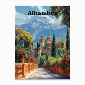 Alhambra Spain Historical Digital Travel Illustration Canvas Print