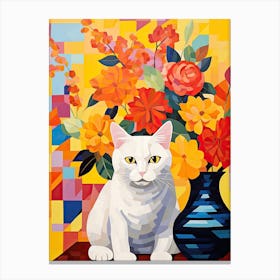 Hydrangea Flower Vase And A Cat, A Painting In The Style Of Matisse 3 Canvas Print