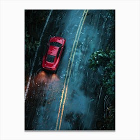 Red Car In The Rain 3 Canvas Print