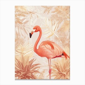 Lesser Flamingo And Bromeliads Minimalist Illustration 1 Canvas Print