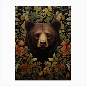 Black Bear Portrait With Rustic Flowers 3 Canvas Print