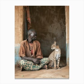 Leopard And A Man Canvas Print