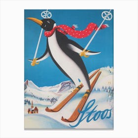 Skiing Penguin Vintage Ski Poster Canvas Print