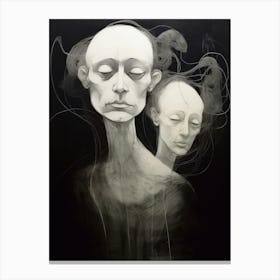 Swirl Line Drawing Of Two Faces Black & White 1 Canvas Print
