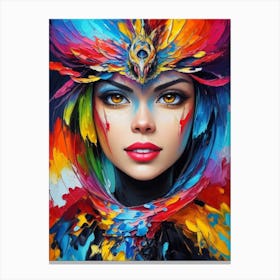 Portrait Of A Woman With Colorful Feathers Canvas Print