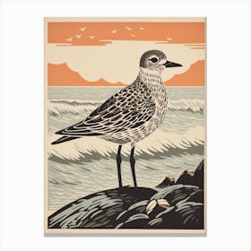 Vintage Bird Linocut Grey Plover 5 Canvas Print