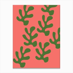 Green Leaves On Pink Background Canvas Print