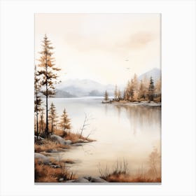 Lake In The Woods In Autumn, Painting 51 Canvas Print