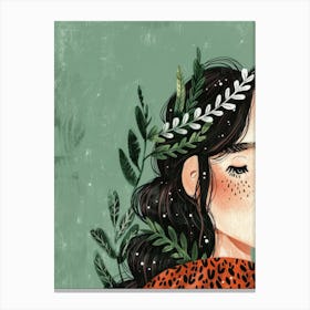 Girl In Leopard Print Canvas Print