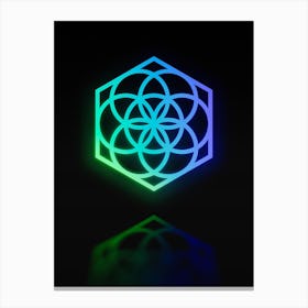 Neon Blue and Green Geometric Glyph Abstract on Black n.0338 Canvas Print