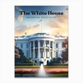 The White House Washington Presidental House Travel Art Illustration Canvas Print