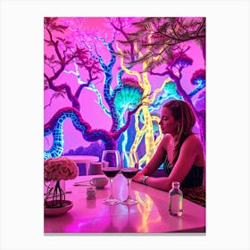 Woman Sitting At A Table In A Restaurant Canvas Print