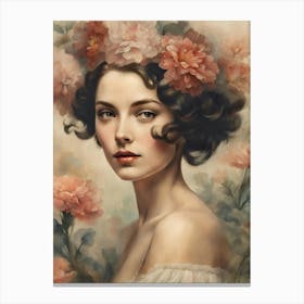 Girl With Flowers in Hair Canvas Print