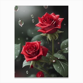 Red Roses At Rainy With Water Droplets Vertical Composition 10 Canvas Print