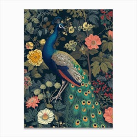 Navy Blue Vintage Floral Peacock 2 Canvas Print