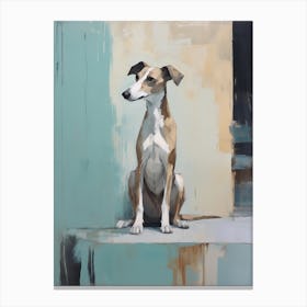 Whippet Dog, Painting In Light Teal And Brown 0 Canvas Print