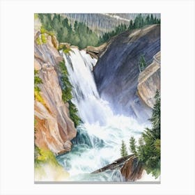 The Upper Falls Of The Yellowstone River, United States Water Colour  (1) Canvas Print