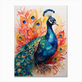 Peacock Watercolor Painting Canvas Print