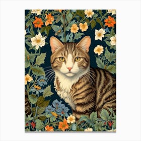 William Morris Cat In Flowers Canvas Print