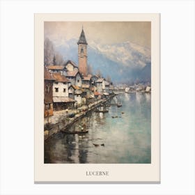 Vintage Winter Painting Poster Lucerne Switzerland Canvas Print