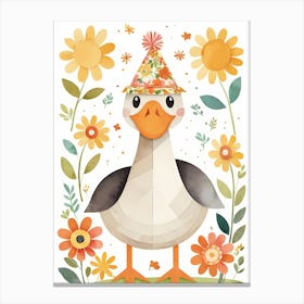 Floral Cute Baby Goose Nursery Illustration (26) Canvas Print