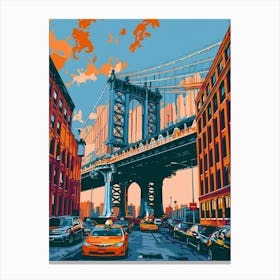 Dumbo Down Under The Manhattan Bridge Overpass Colourful Silkscreen Illustration 3 Canvas Print