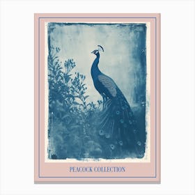 Peacock In The Meadow Cyanotype Inspired 1 Poster Canvas Print