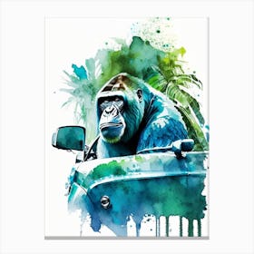 Gorilla Driving A Car Gorillas Mosaic Watercolour 1 Canvas Print