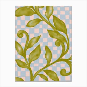 Green Leaves and checks Canvas Print