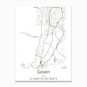 Gosen,Japan Minimalist Map Canvas Print