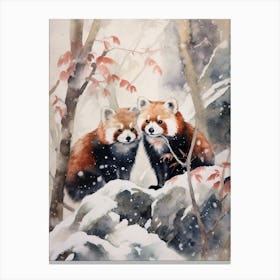 Winter Watercolour Red Panda 4 Canvas Print