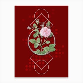 Vintage Pink Agatha Rose Botanical with Geometric Line Motif and Dot Pattern Canvas Print