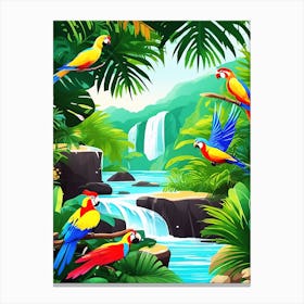 Colorful Parrots In The Jungle 2 Canvas Print