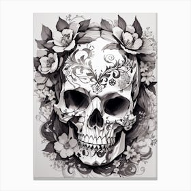 Sugar Skull With Flowers Print Canvas Print