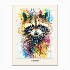 Raccoon Colourful Watercolour 4 Poster Canvas Print