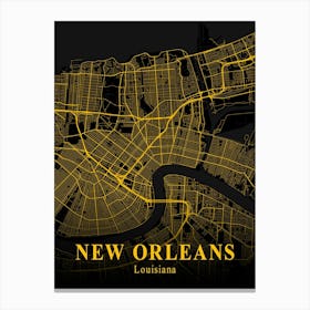 New Orleans Gold City Map 1 Canvas Print